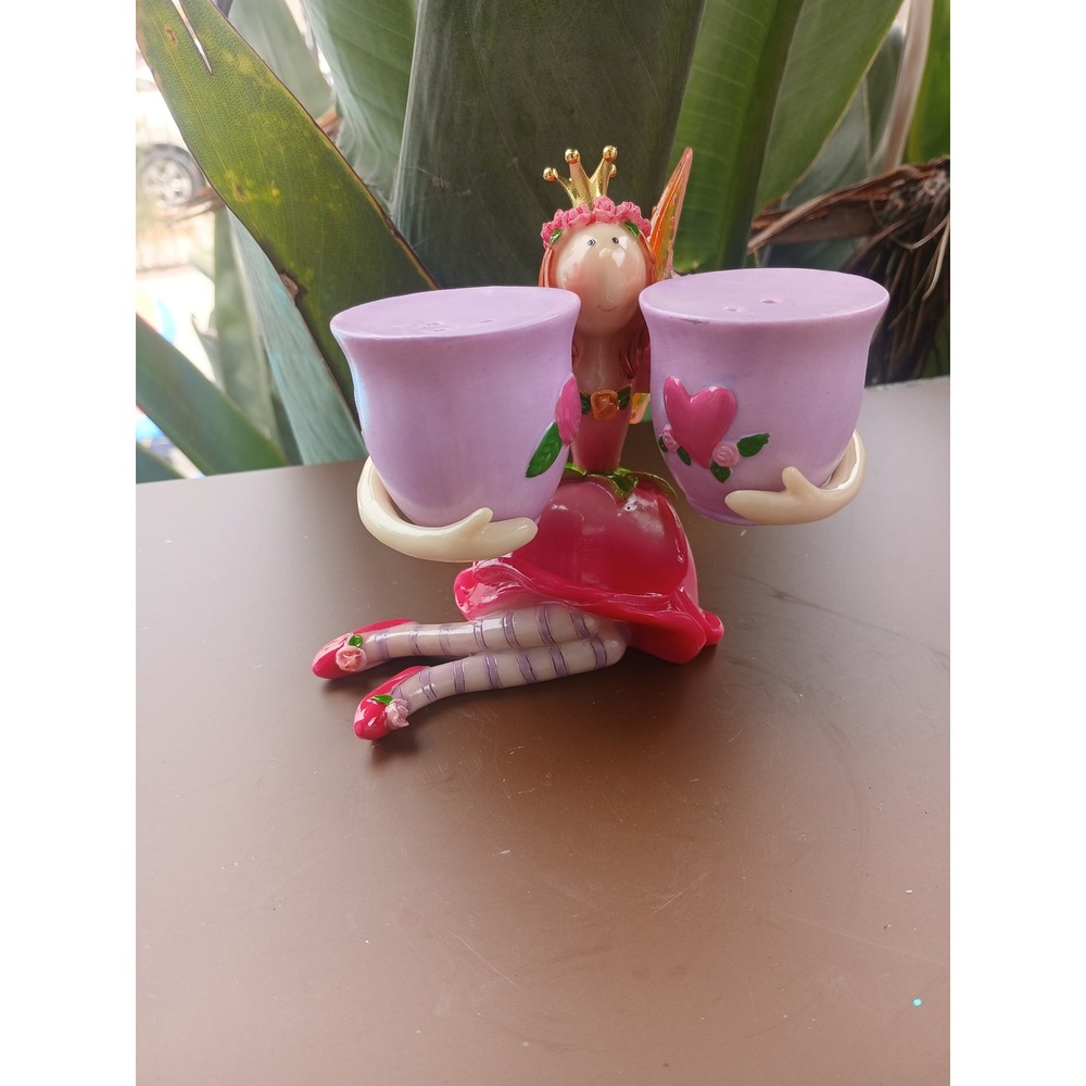 Whimsical Fairy Princess Salt and Pepper Shaker Set Pink Purple Fantasy Decor